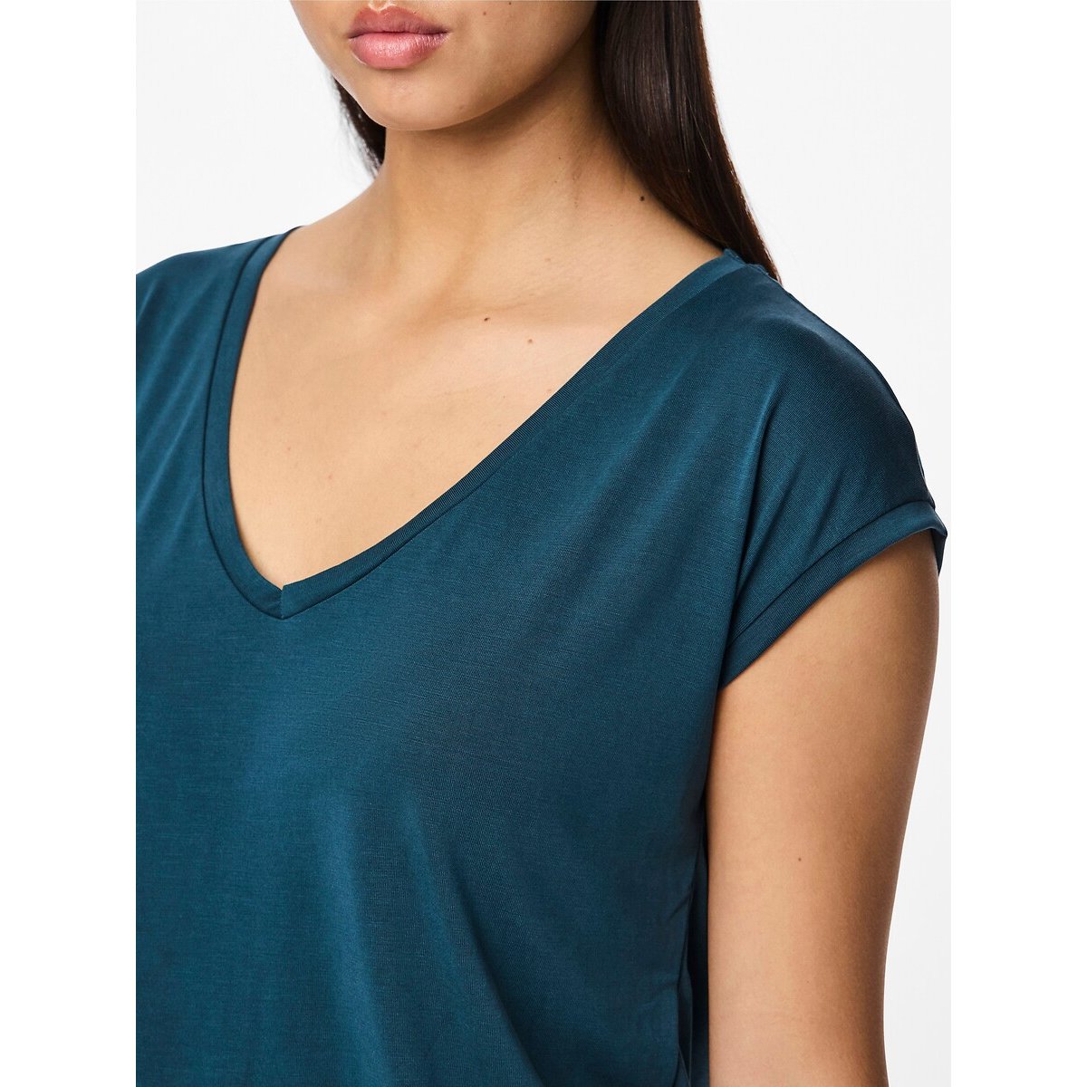 T-shirt, scollo a V blu pavone, PIECES