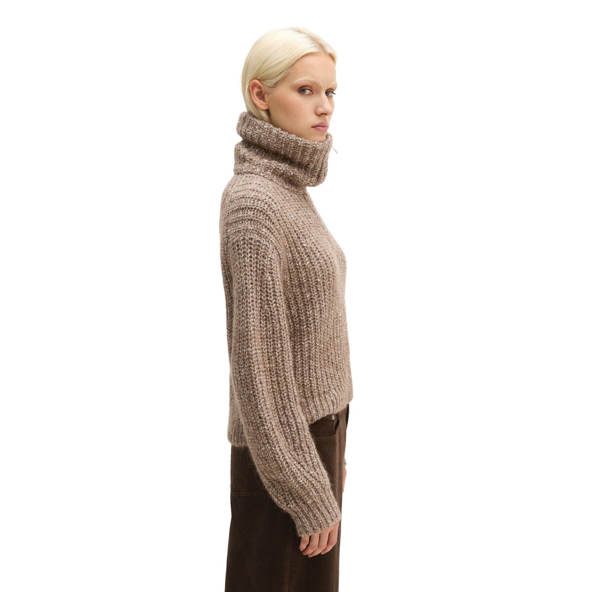 Cardigan zippé coupe décontractée en un mélange doux de coton bio et de laine d'alpaga marron fonce, MARC O'POLO