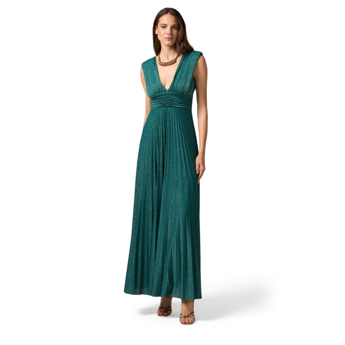 Robe longue plissée petrol blue, OLTRE