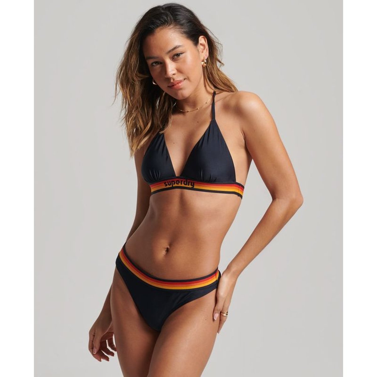 Haut de bikini triangle Vintage Logo recyclé bleu marine, SUPERDRY