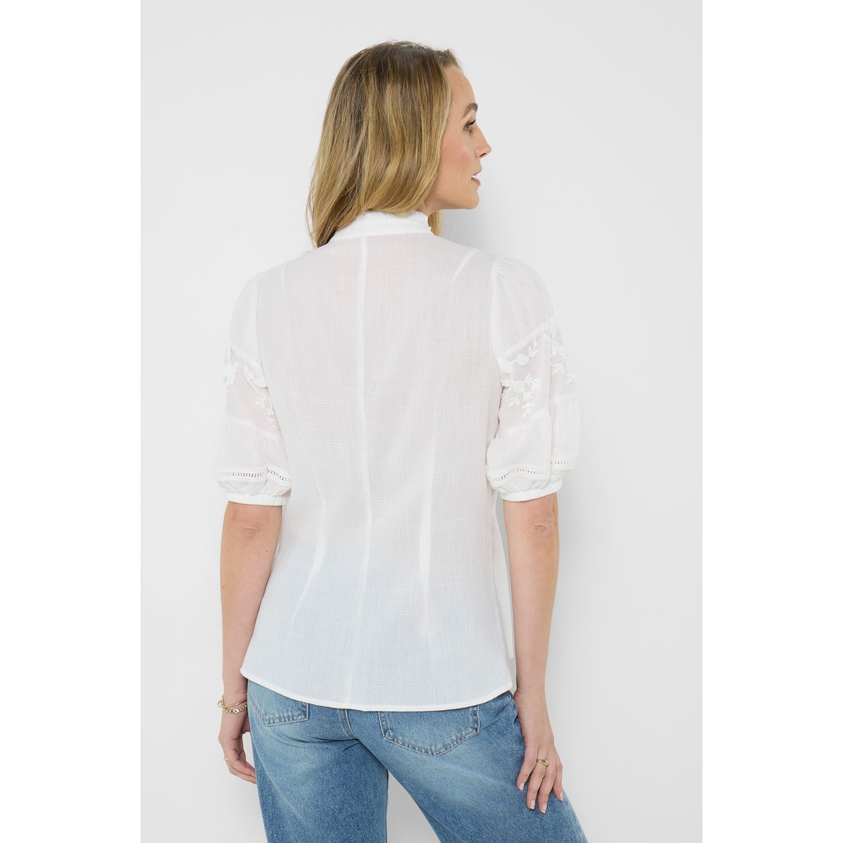 Blouse broderie à col volanté blanc, JOE BROWNS