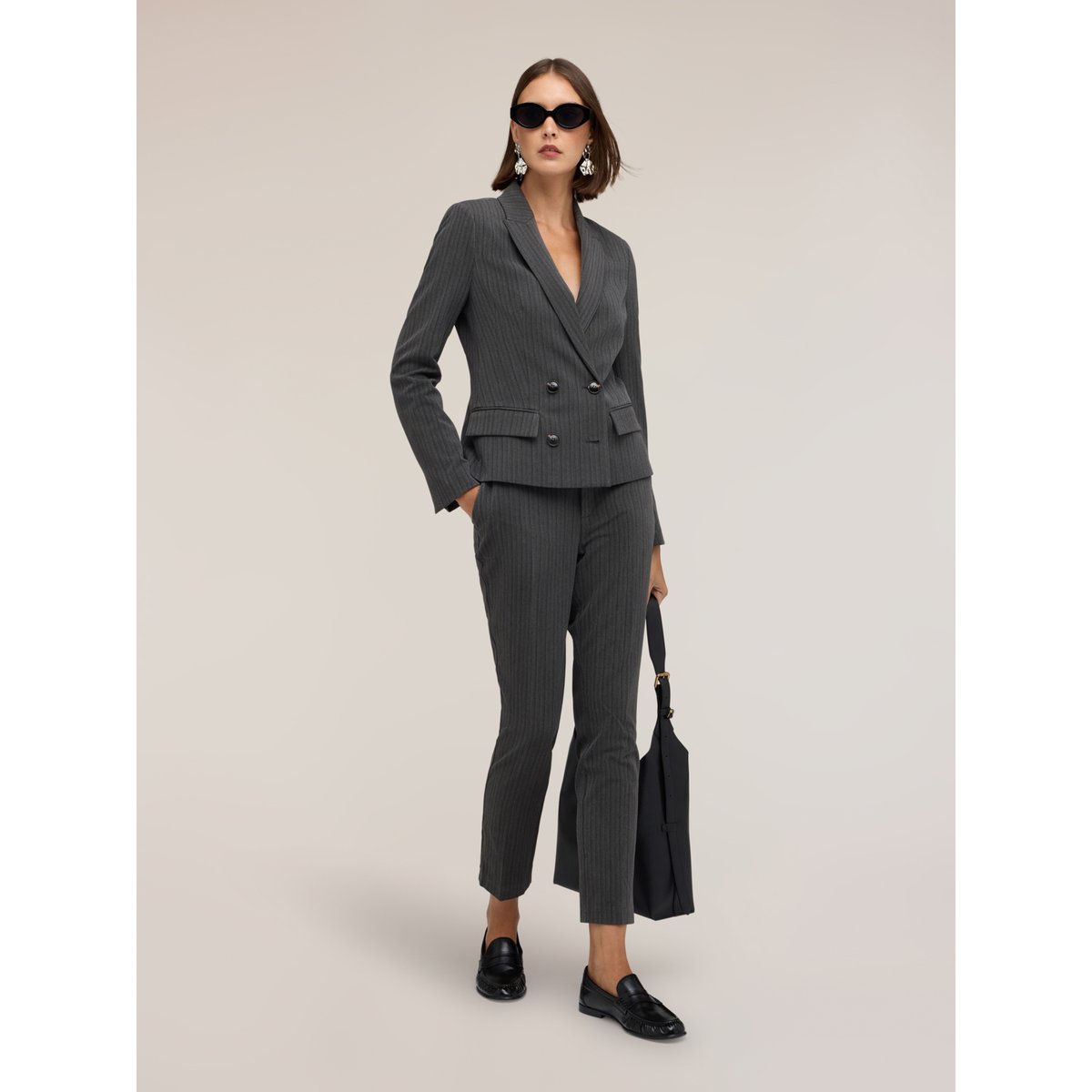 Pantalon slim à motif rayé craie gris, MOTIVI