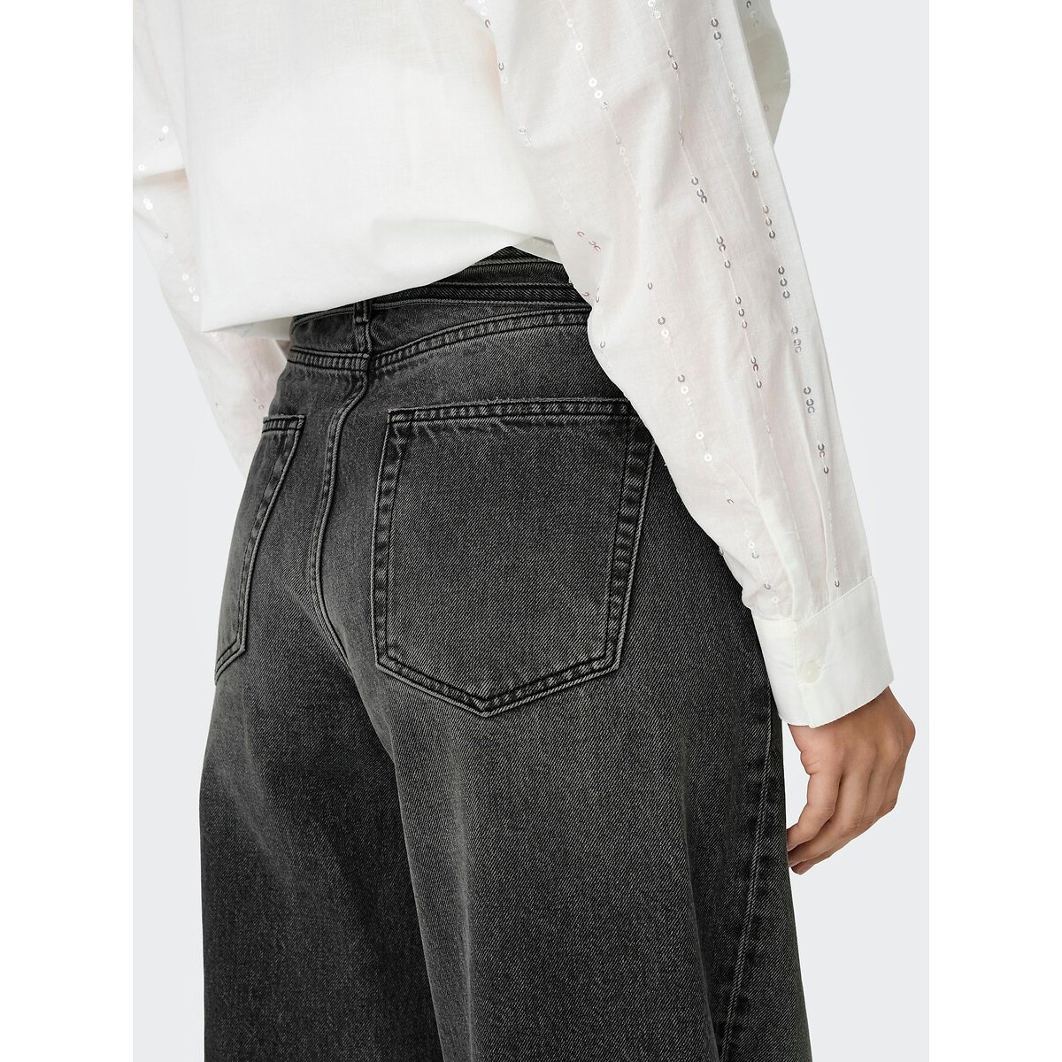 Jean large avec lien resserable noir denim, ONLY