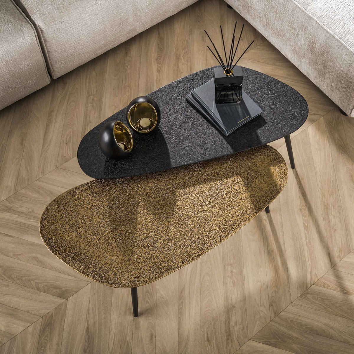 Table basse design organique couleur anthracite et cuivré (2 pièces) RALF anthracite, PIER IMPORT