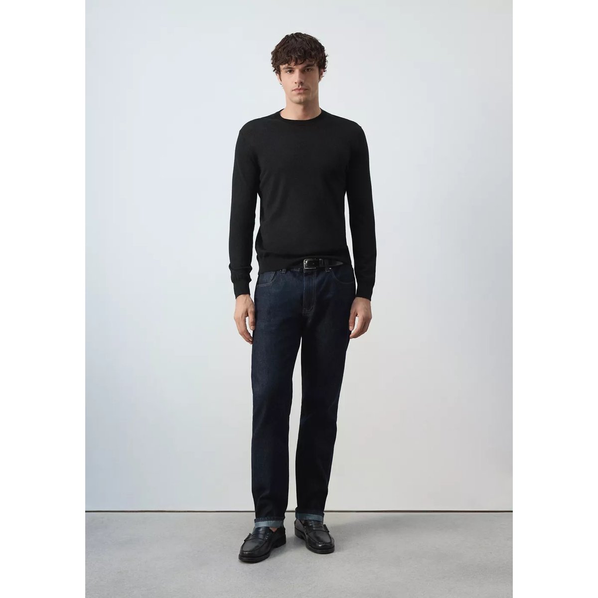 Pull 100 % laine maille fine noir, MANGO MAN