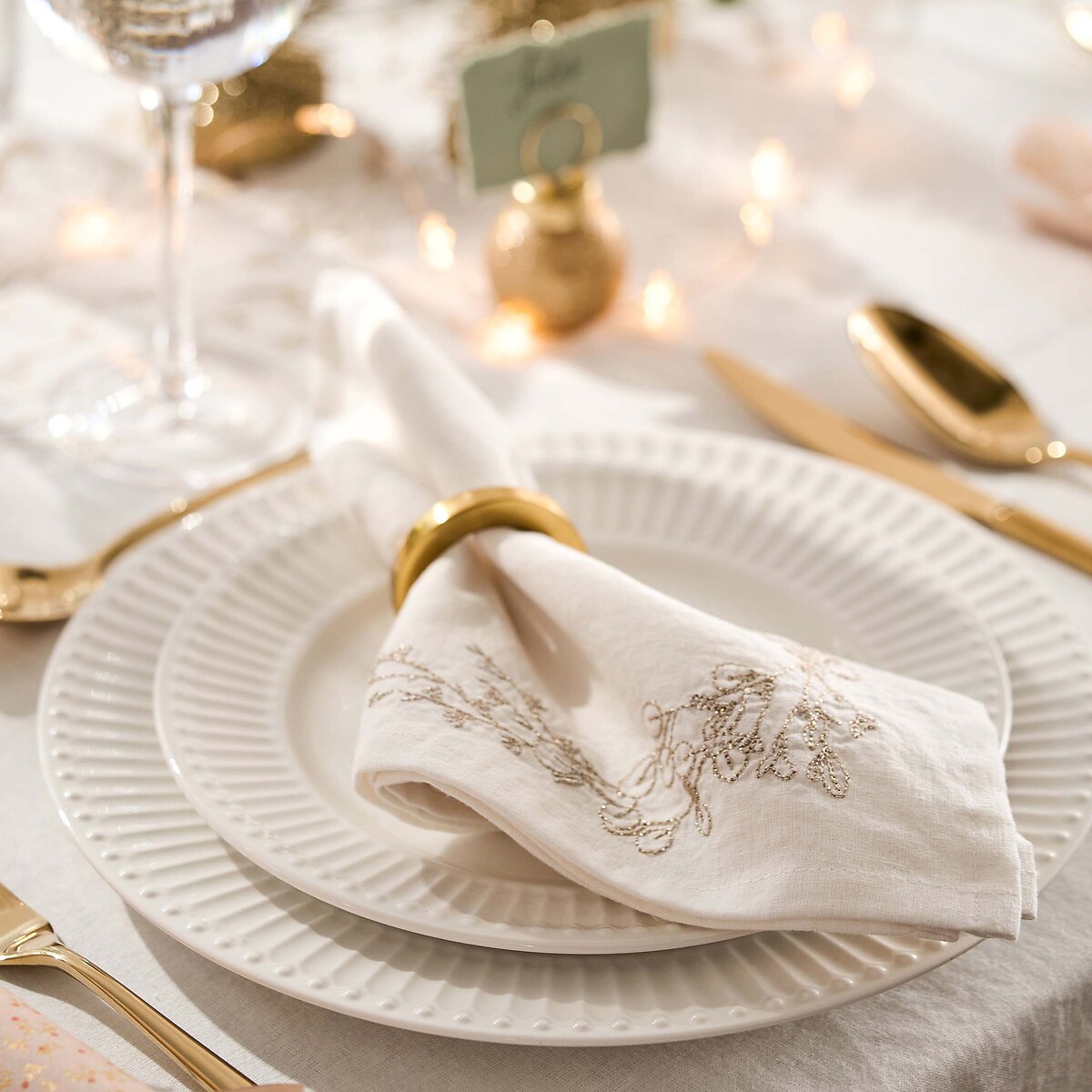 Lot de 6 assiettes plates en porcelaine, Jewely blanc, LA REDOUTE INTERIEURS