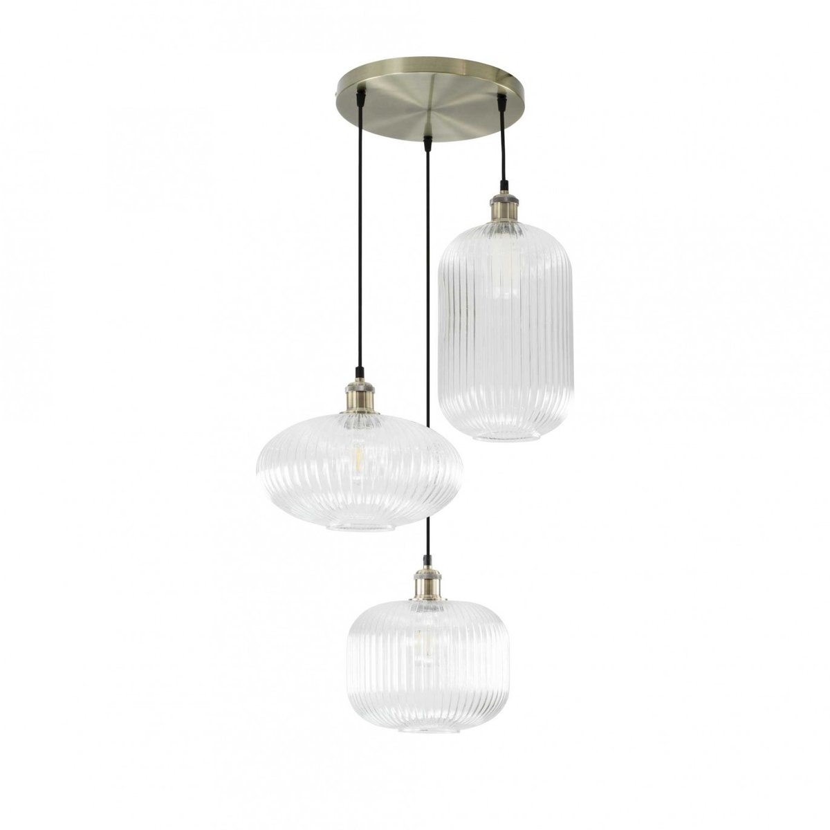 Suspension 3L en verre strié, CHAMIX transparent & antique, C-CREATION