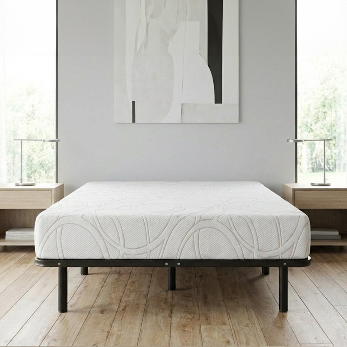 Ensemble Matelas Mémoire de forme EUPRAXIE avec Cadre à lattes blanc, OLYMPE LITERIE