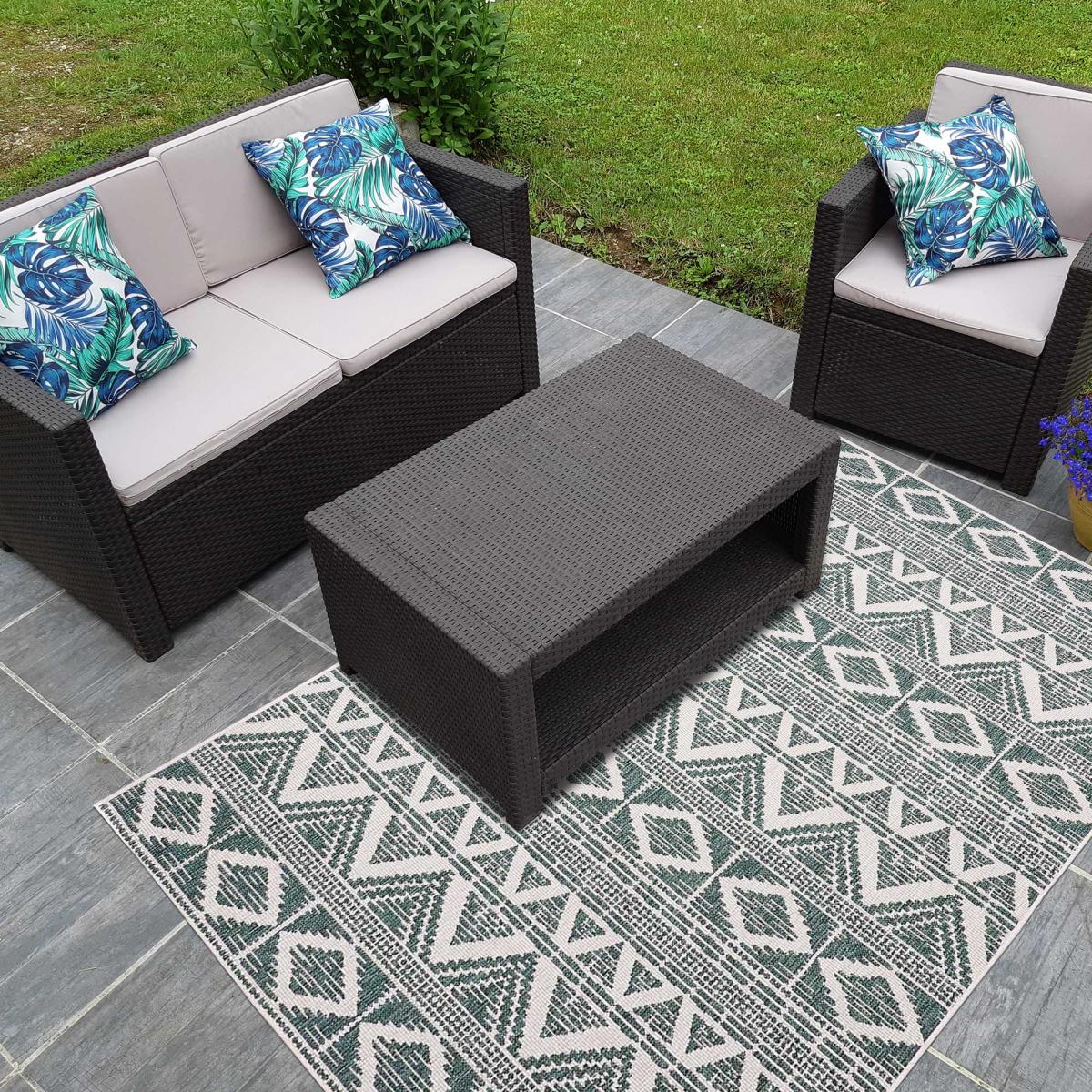 Tapis extérieur, kilim reversible LYN2 BG REVERSIBLE vert, crème, UN AMOUR DE TAPIS