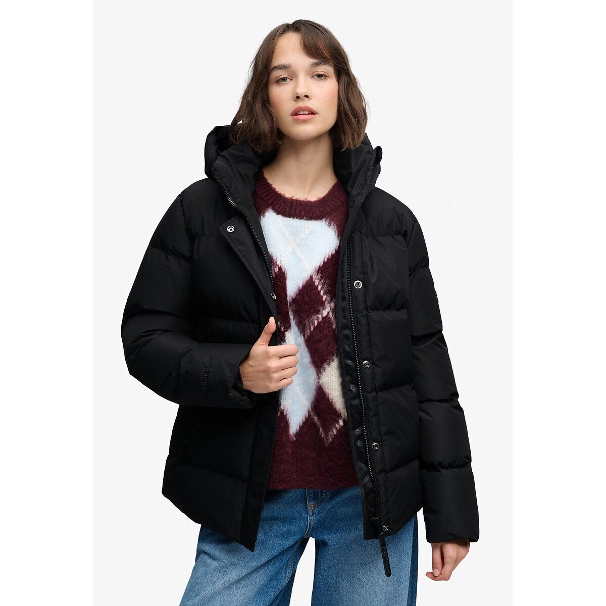 Doudoune Sport à Capuche noir, SUPERDRY