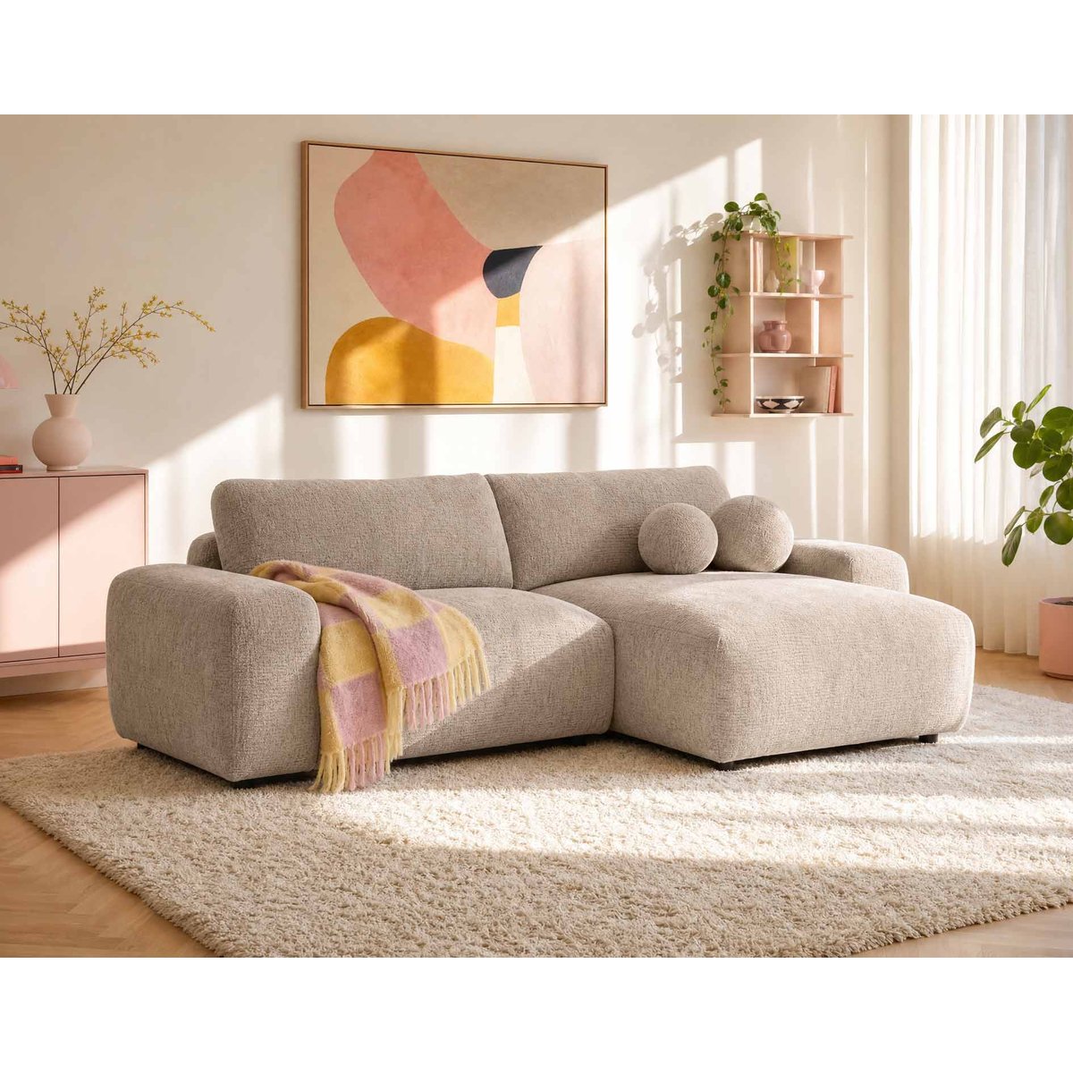 Canapé d'Angle Convertible 4 places - CONSTANCE beige, BEST MOBILIER