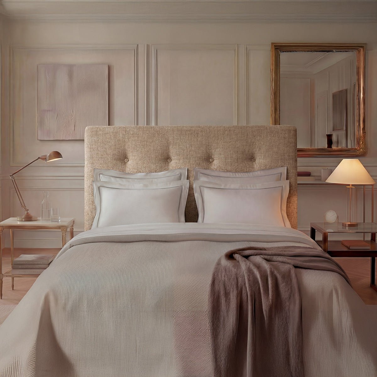Tête de lit Capitonnée Tissu SISAL noir, BELLECOUR