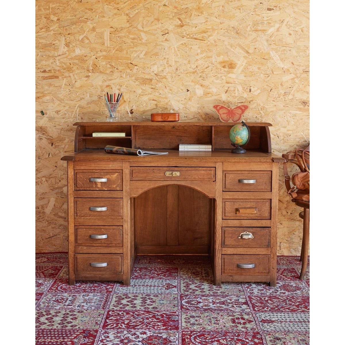 Bureau ancien en bois Edouard N°713 - Bon état bois clair, DEBONGOUT