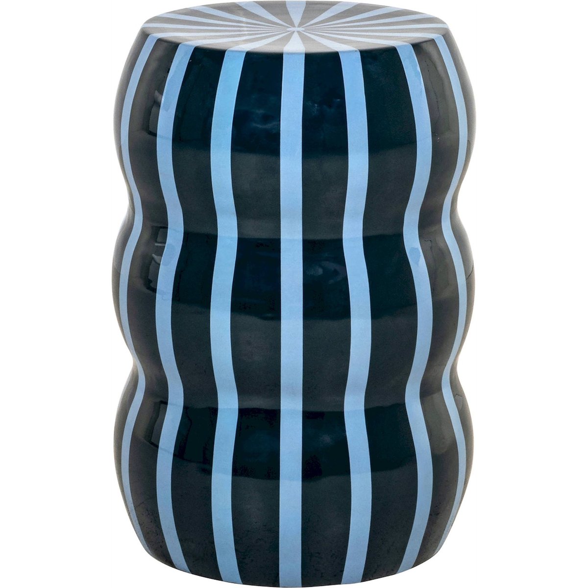 Table d'appoint en fer forme organique bleu rayé noir et blanc, RECOLLECTION