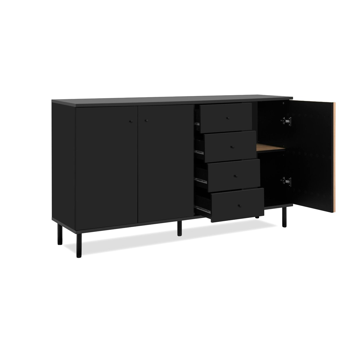 Buffet design noir décor bois 3 portes 4 tiroirs NOREN noir, PIER IMPORT