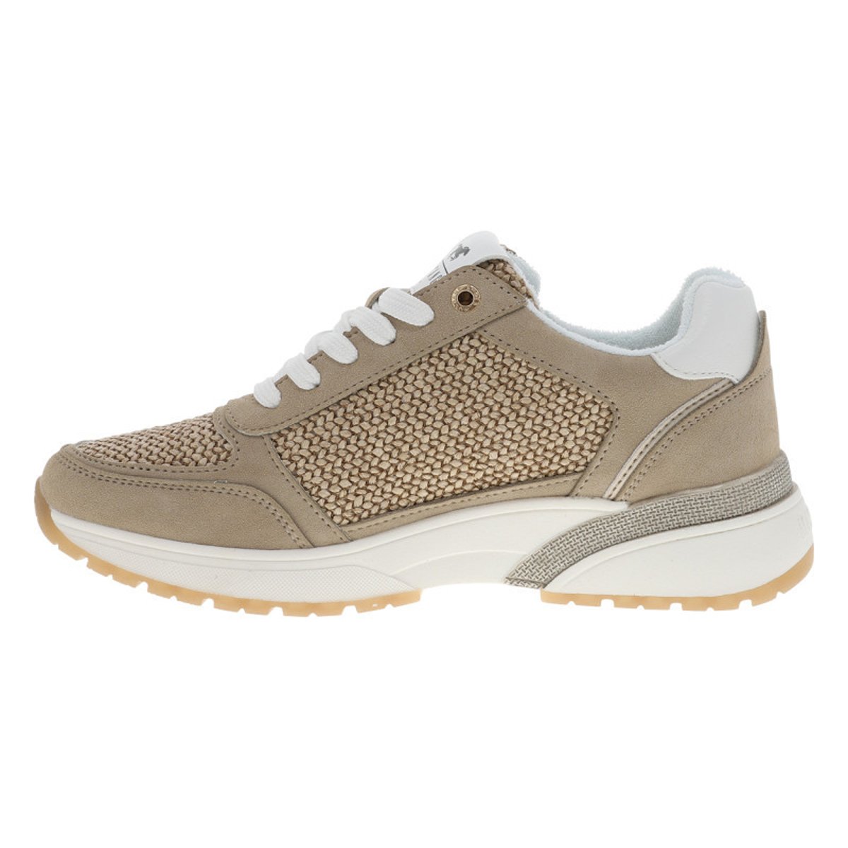 Baskets running beiges à talon plat avec des lacets plats et un zip latéral beige, MUSTANG