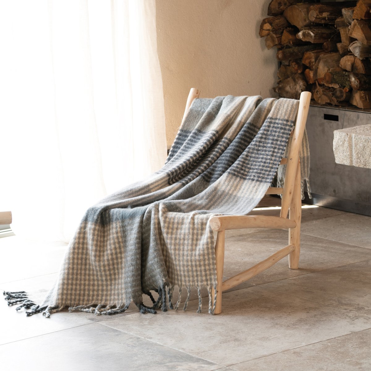 Plaid à carreaux aspect mohair doux - QABANE gris, HOME MAISON