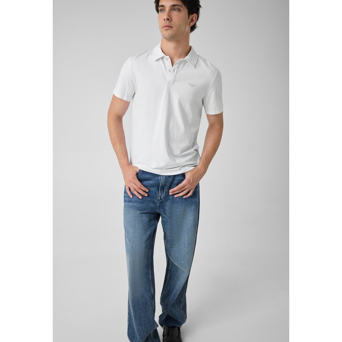 Polo Avec Logo Brodé blanc, GUESS