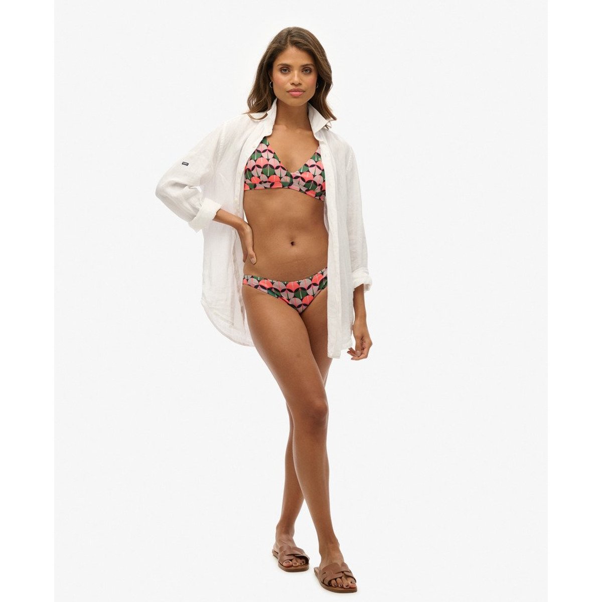 Haut de bikini triangle avec dos croisé orange géométrique, SUPERDRY
