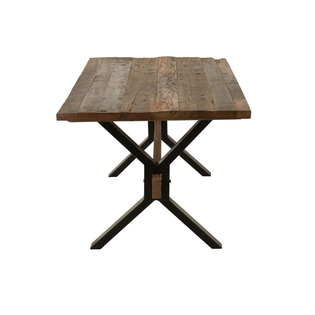 Table de ferme industriel en bois et pieds croisés métal L180 6 places - MARIE bois foncé, HELLIN, DEPUIS 1862