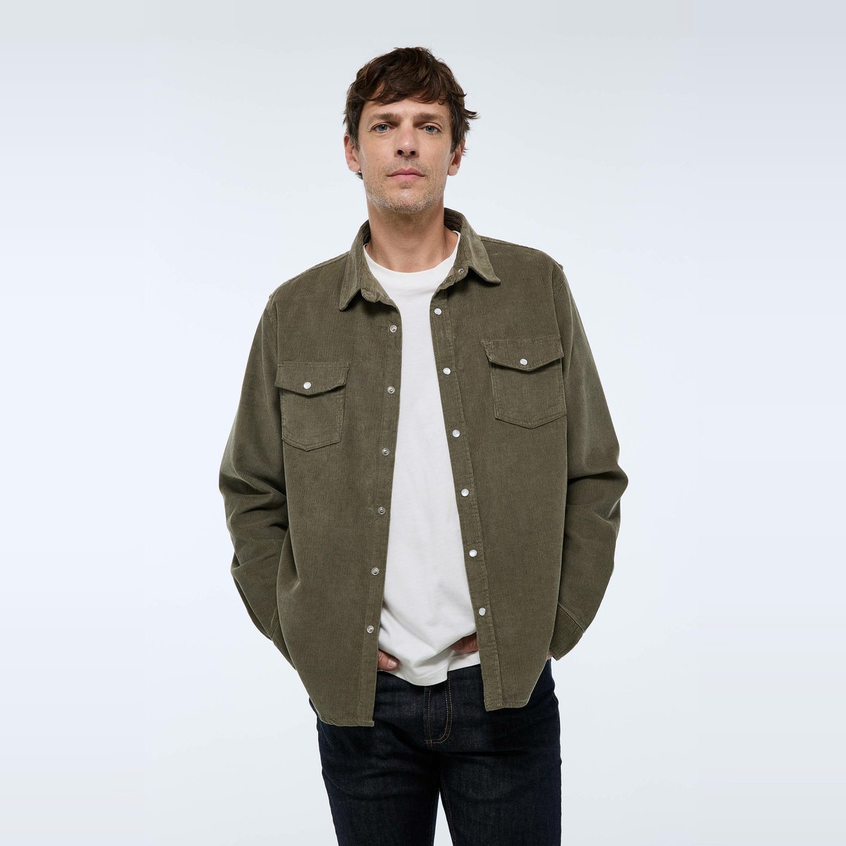 Chemise manches longues à snaps velours en coton BIO GOTS elm, MONOPRIX