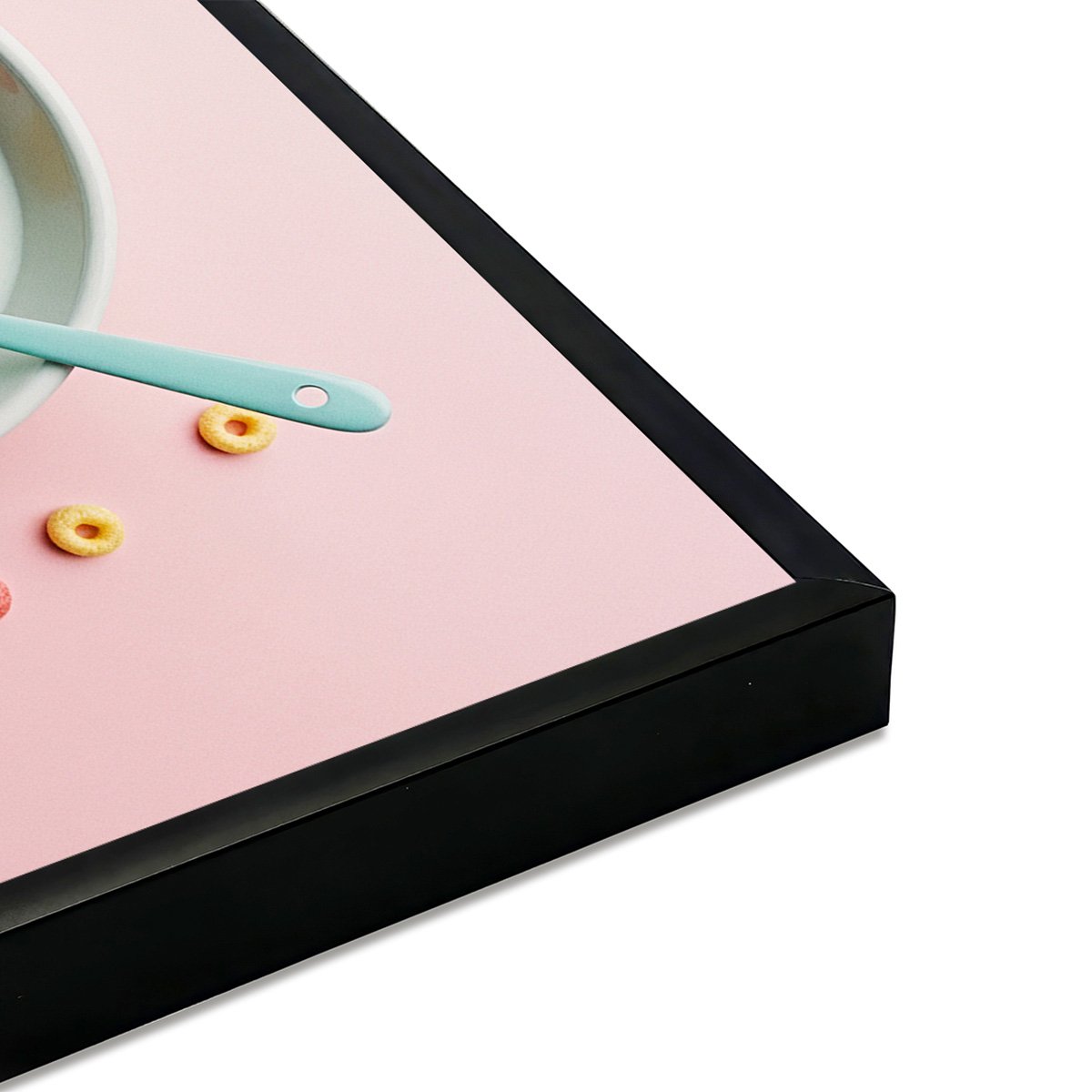 Affiche encadrée bol de lait rose pastel affiche + cadre en métal - noir, HEXOA