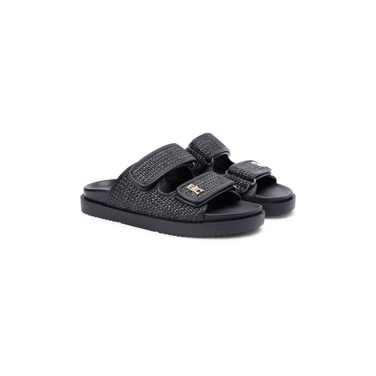 Mules double strap en raphia noir, TOMMY HILFIGER
