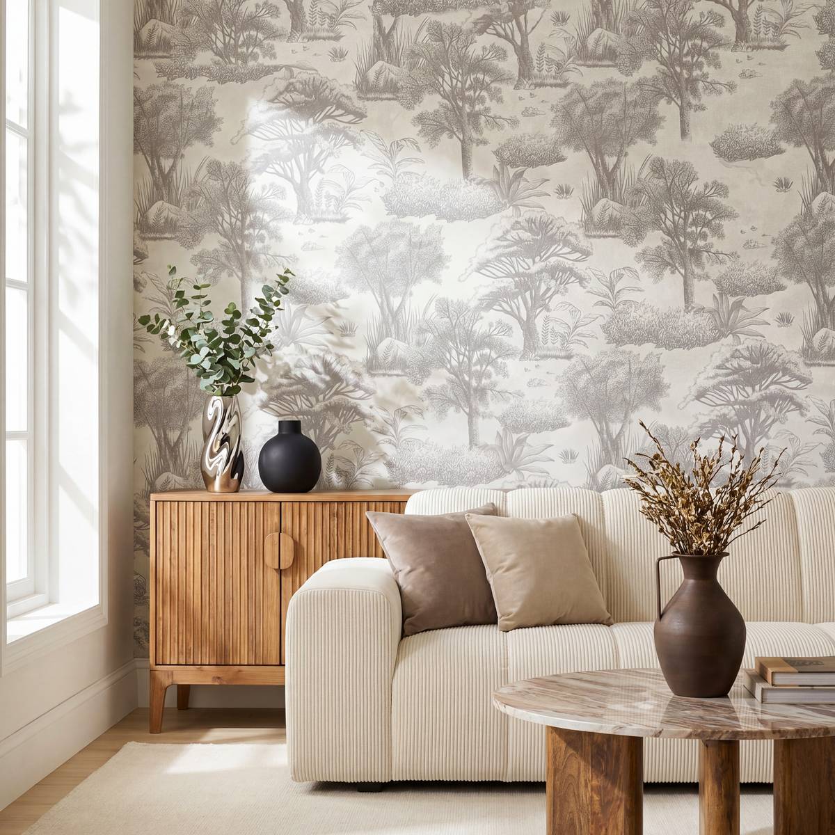 Papier peint pré-encollé MANUEL gris, ATMOSPHERA