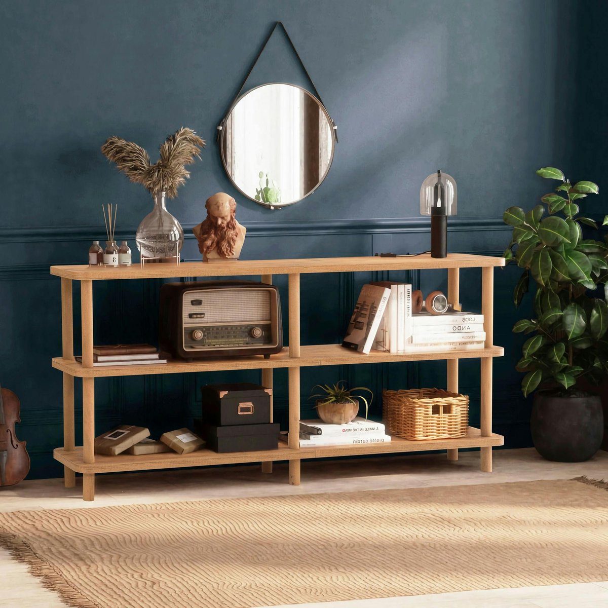 Étagère console effet bois clair 150 cm - 3 niveaux MARFA bois naturel, PIER IMPORT