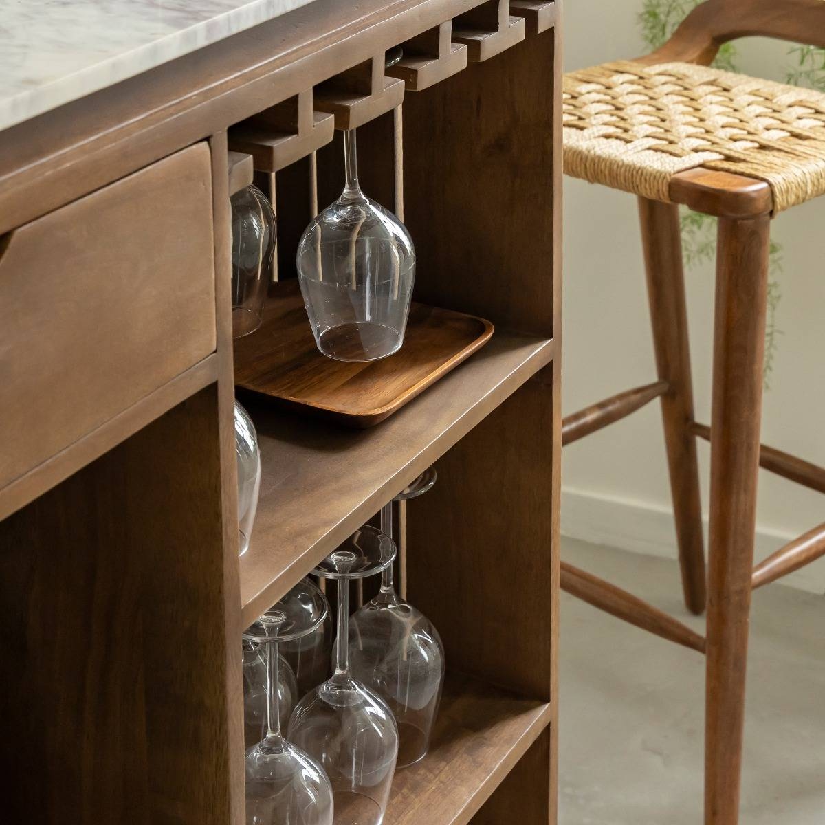 Bar en bois de manguier et marbre blanc SIENNE bois foncé, MADE IN MEUBLES