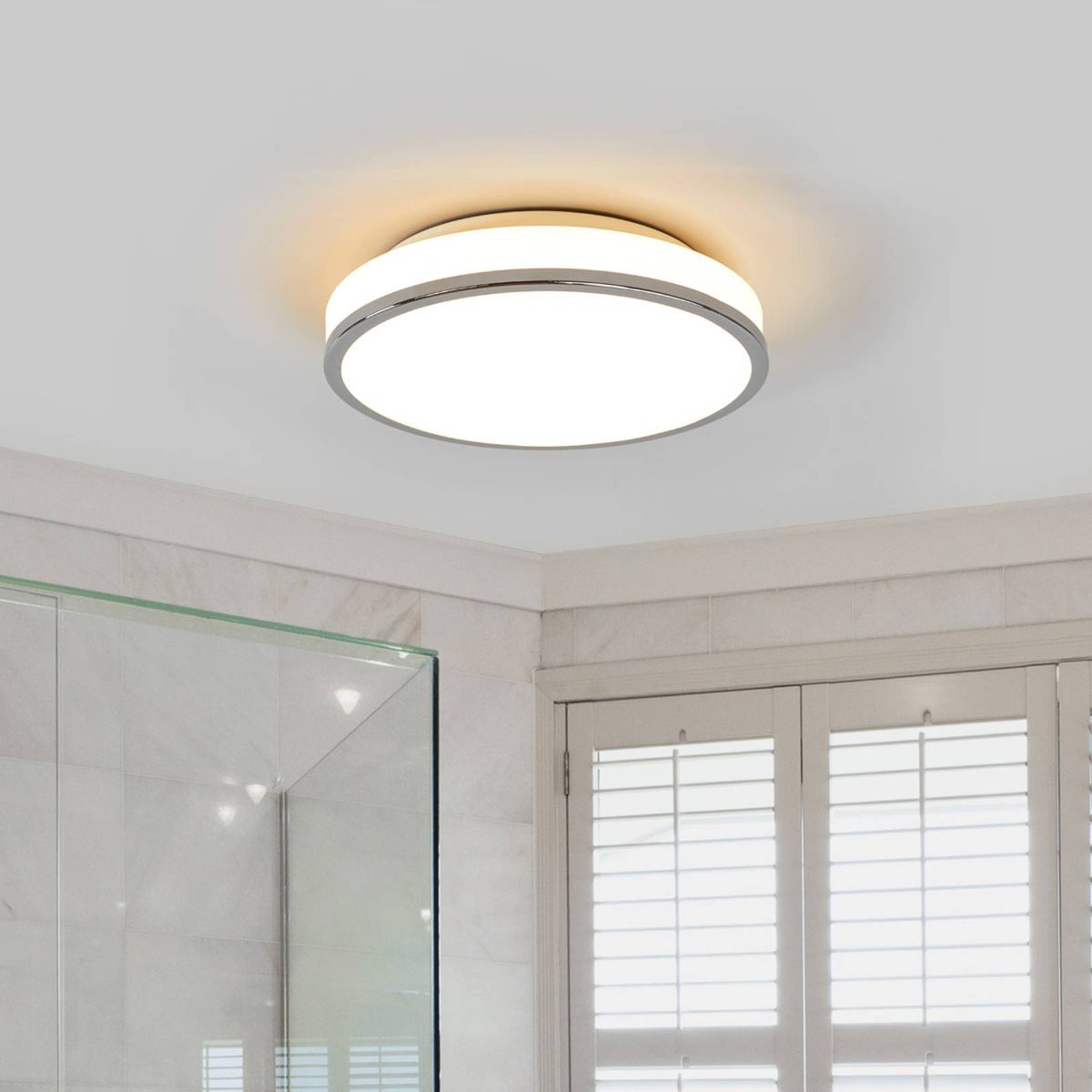Plafonnier en verre moderneLED, Lyss blanc, chrome, LINDBY