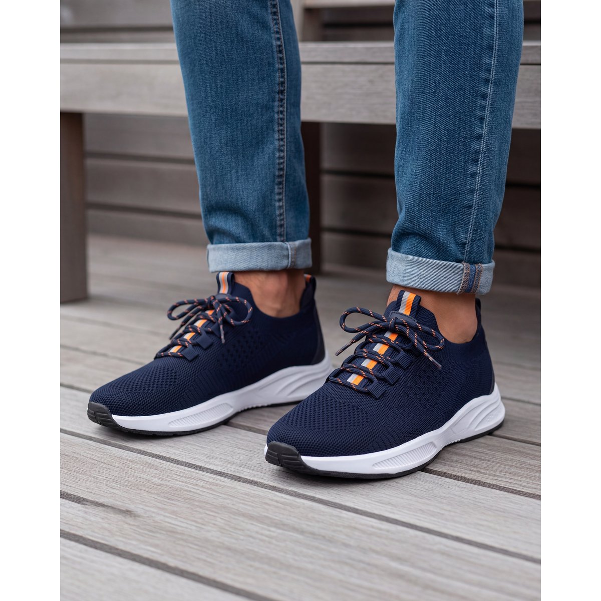 Baskets slip on avec lacets, semelle mémoire de forme bleu/orange, ISOTONER