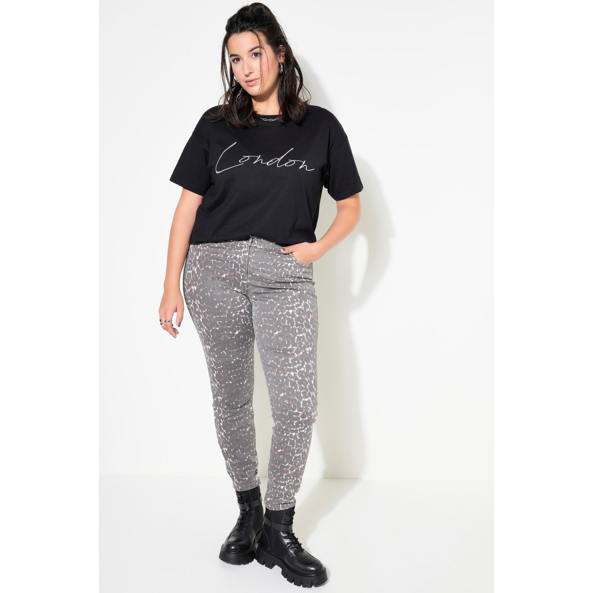 Jean skinny 5 poches. Taille haute. Imprimé nougat, STUDIO UNTOLD