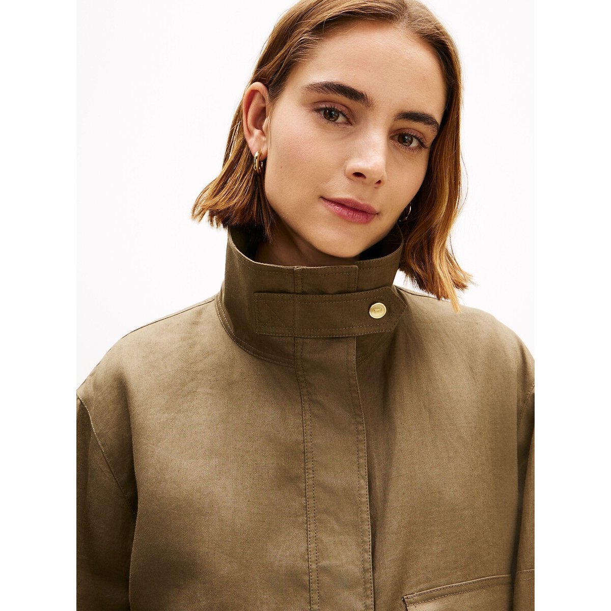 Veste en lin à col montant olive, TOMMY HILFIGER