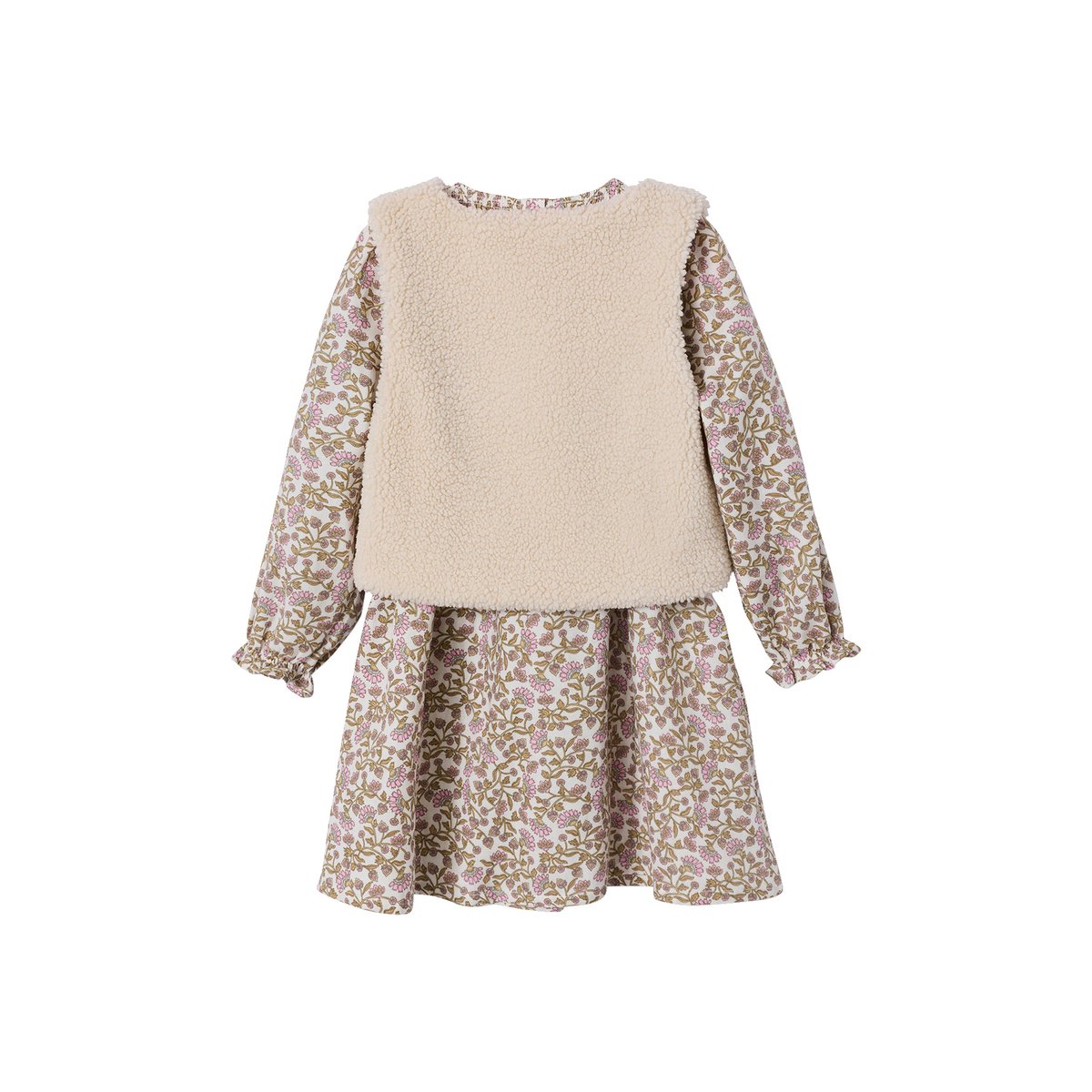 Ensemble robe et gilet sherpa écru, VERTBAUDET