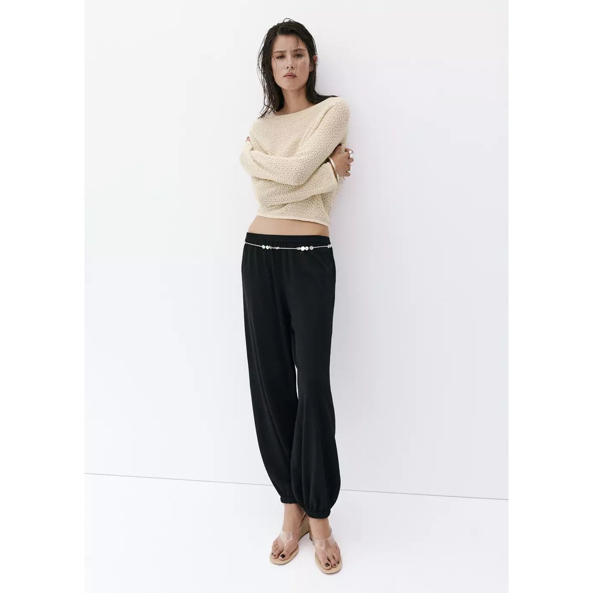 Pull maille ajourée Fil textile or, MANGO