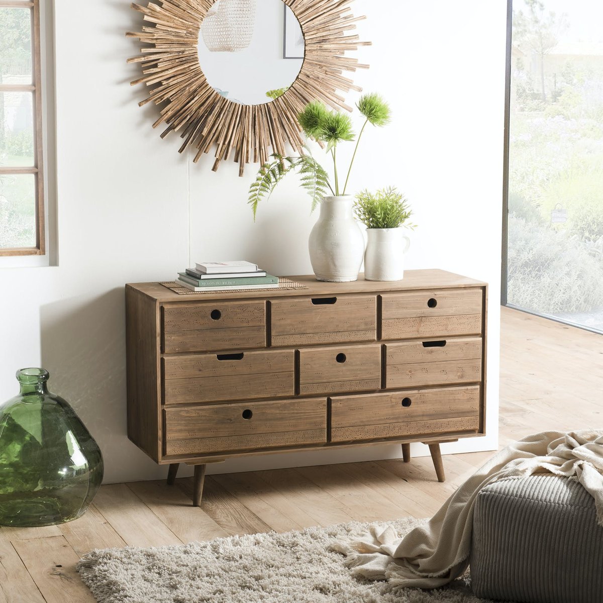 Commode 8 tiroirs en bois style déco scandinave LIMA bois naturel, PIER IMPORT