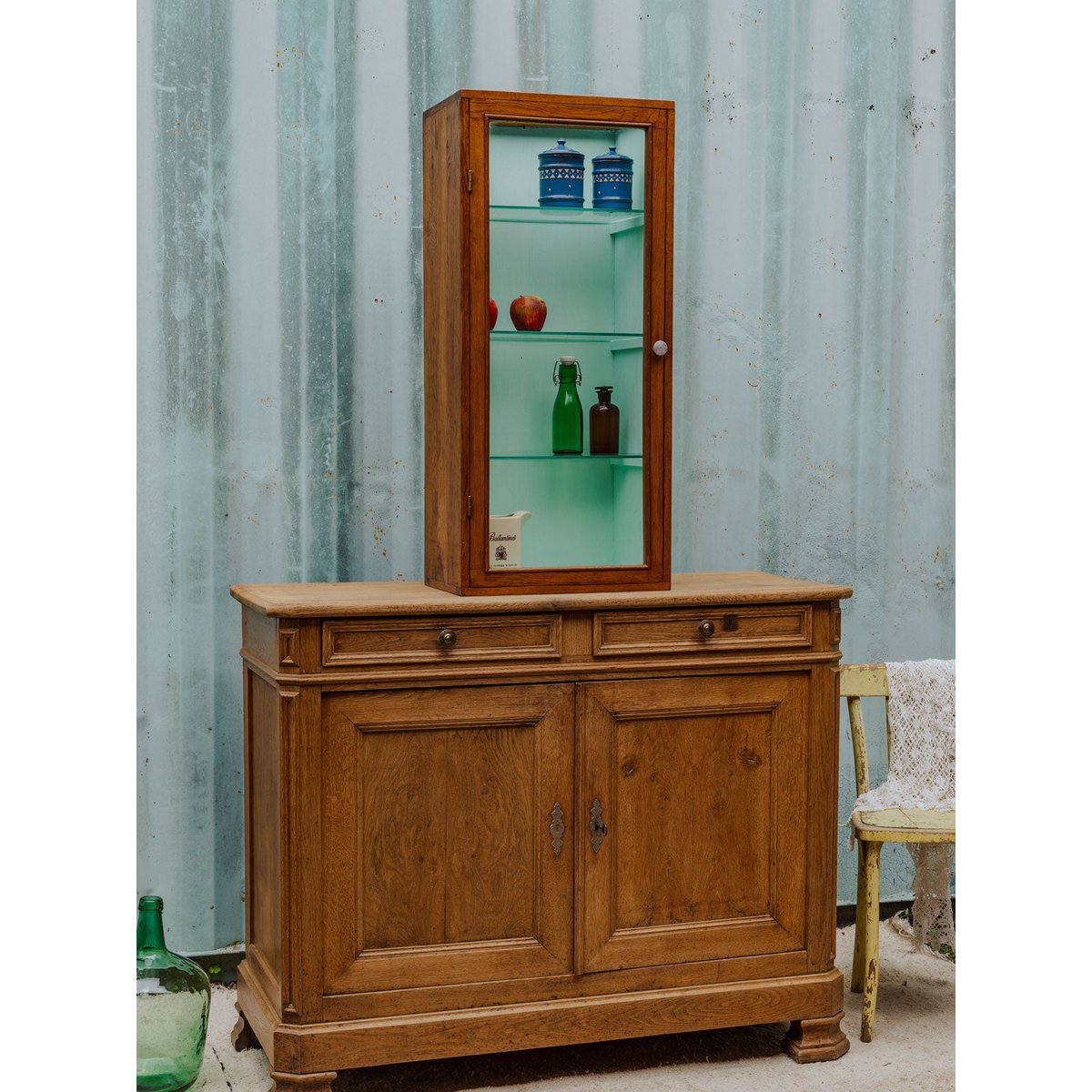 Petite vitrine en bois Victoria N°237 - Bon état vert, DEBONGOUT