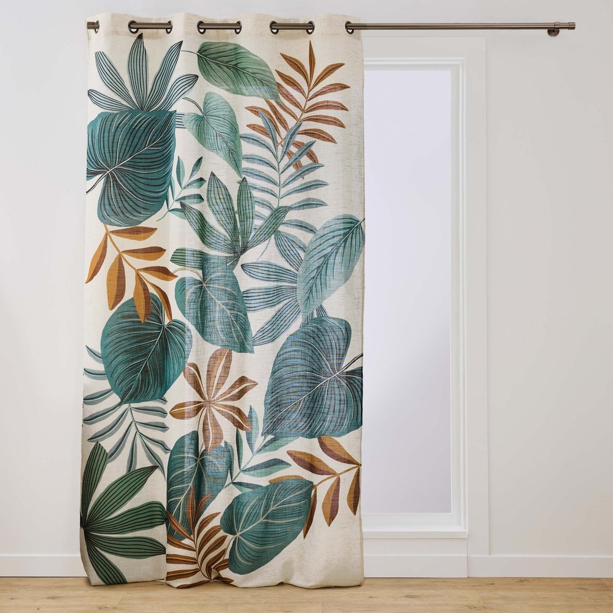 Rideau tamisant à œillets en poly-lin imprimé à motif tropical vert, DOUCEUR D'INTÉRIEUR