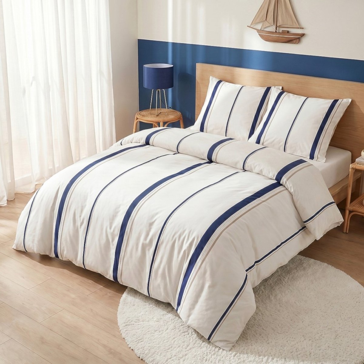 Housse de couette 100% coton 57 fils + 2 taies d’oreiller beige, DECORATIE