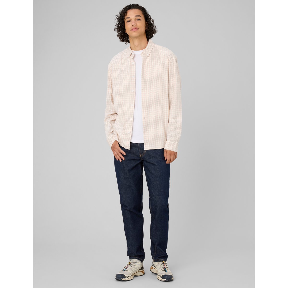 Chemise flanelle à carreaux rose pâle, BZB