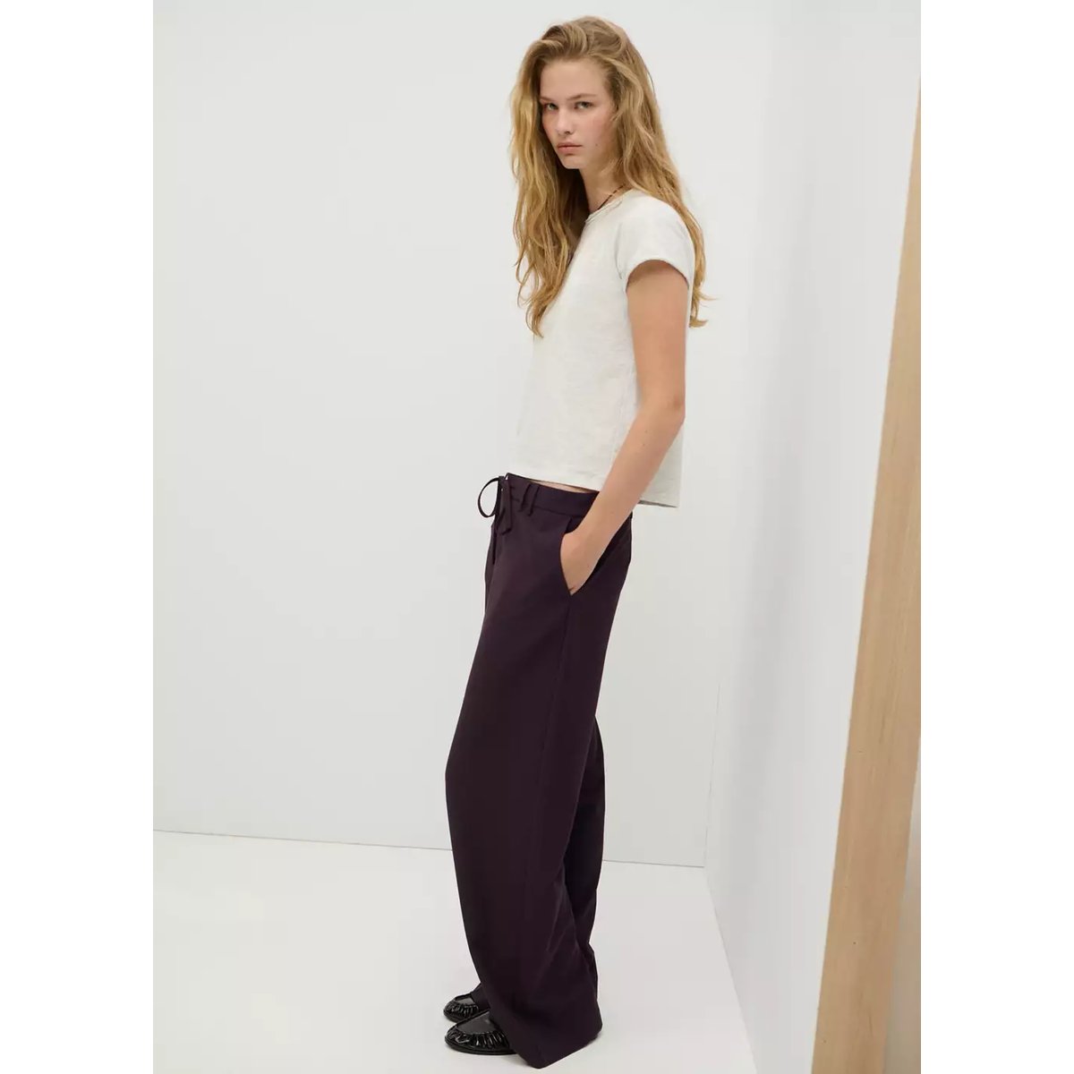 Pantalon droit détail nœud bordeaux, MANGO TEEN