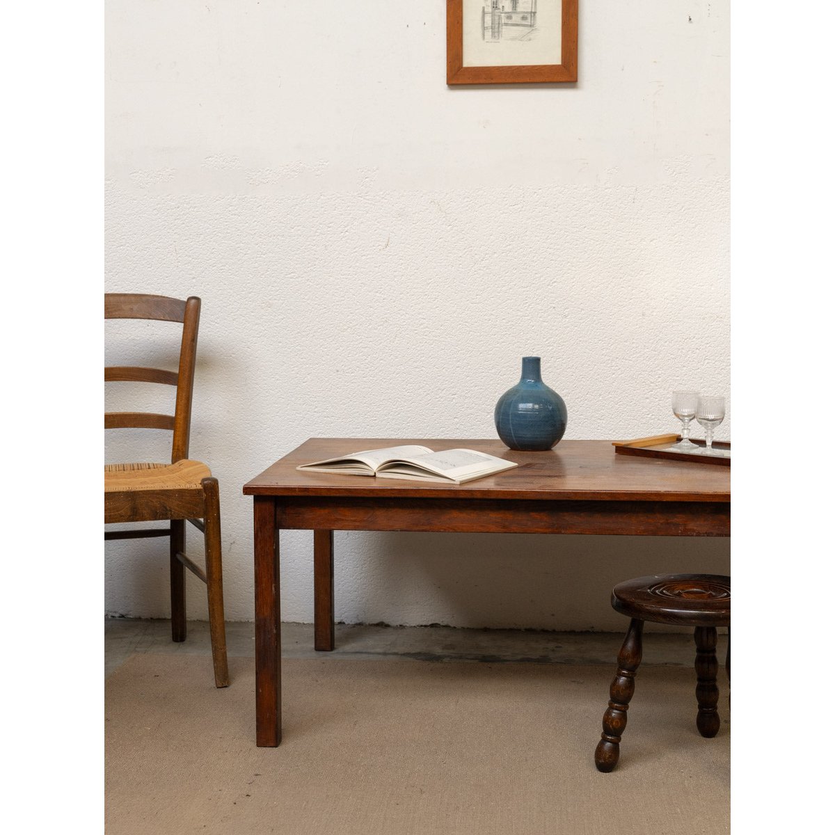 Grande table basse en bois Léonie N°1071 - Bon état bois foncé, DEBONGOUT