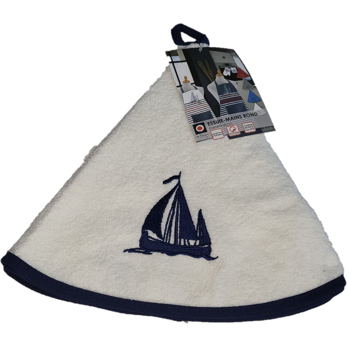 Essuie mains torchon rond brode bateau bleu, blanc, rouge, anthracite, EDEN