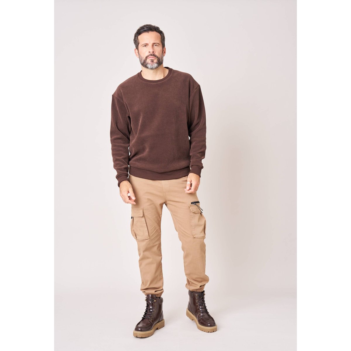 Sweat loose homme en velours côtelé AUSHER walnut, DEELUXE