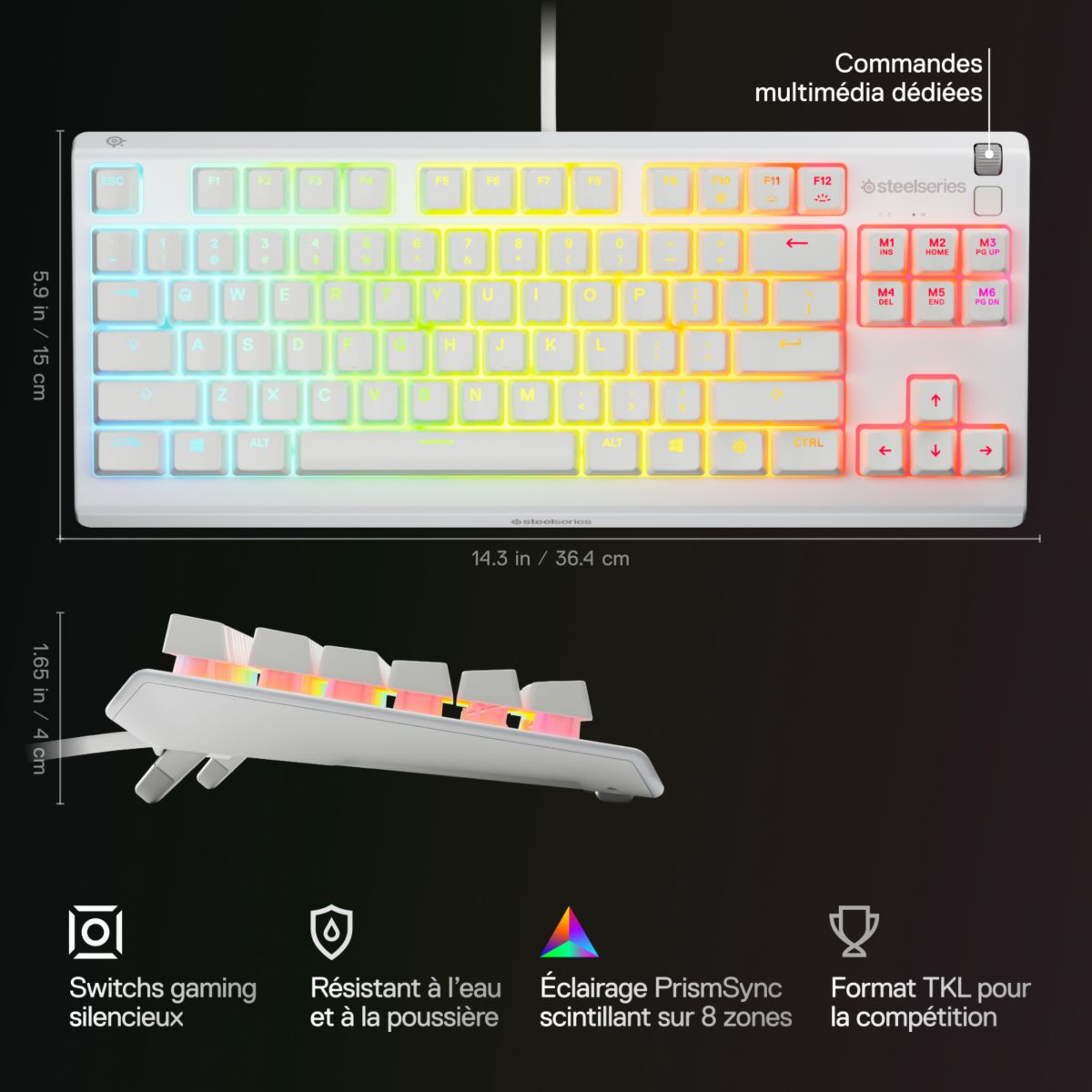 Clavier gamer Apex 3 TKL Blanc couleur unique, STEELSERIES
