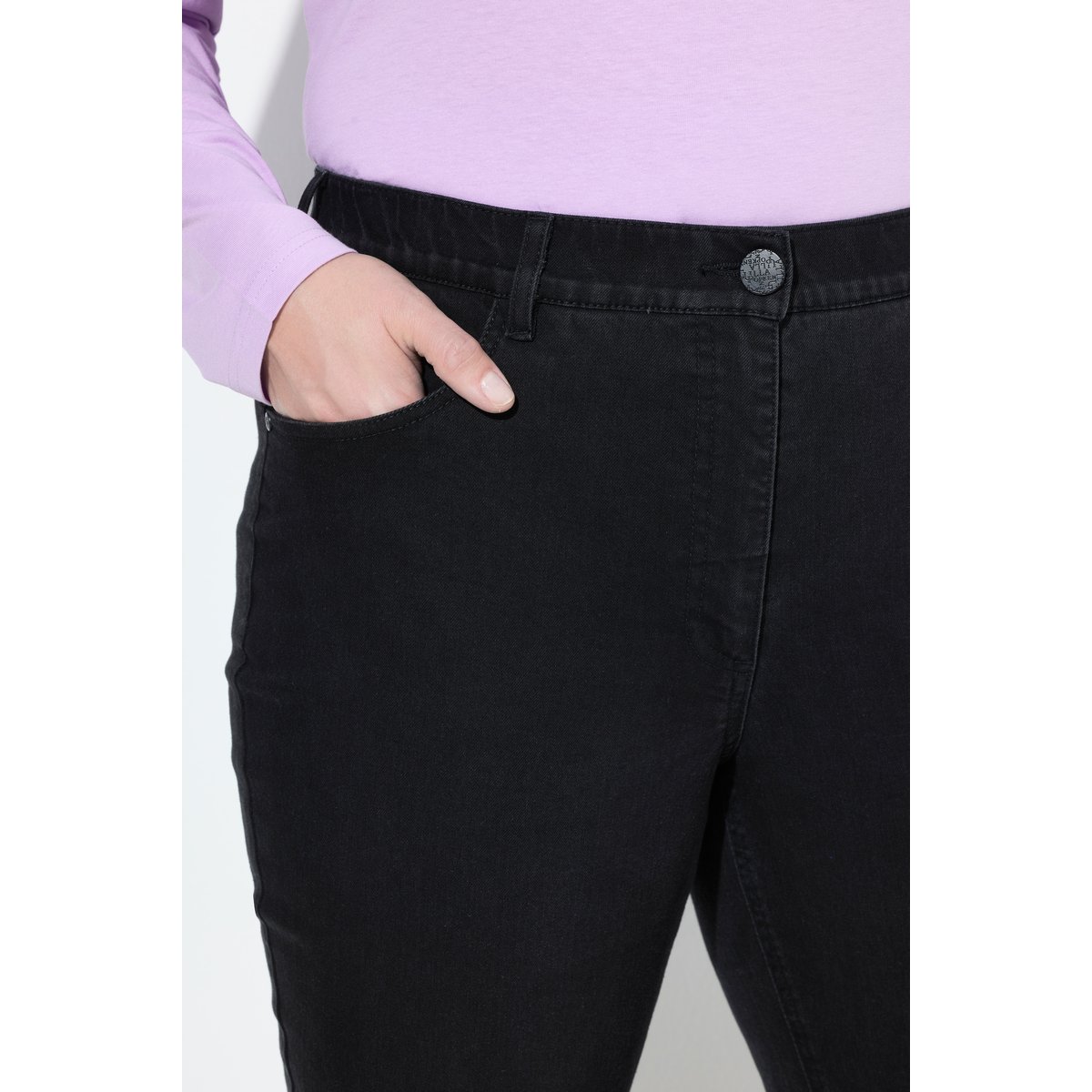 Jean Mia en denim stretch, taille confortable noir, ULLA POPKEN
