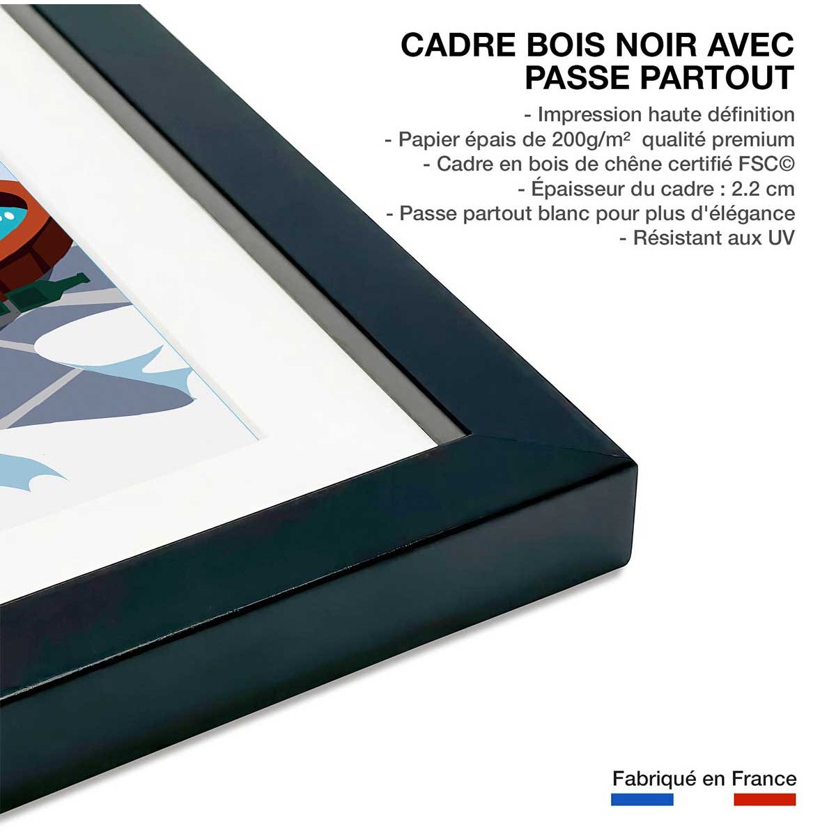 Poster de verbier affiche + cadre en bois - noir, HEXOA