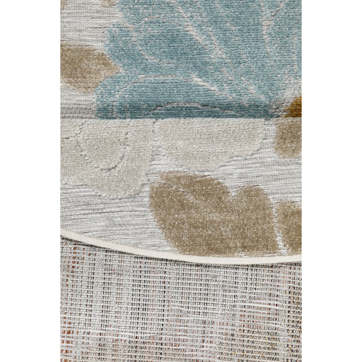 Tapis intérieur extérieur rond vintage floral ,  Beach Flower beige,bleu clair,jaune, WECON HOME
