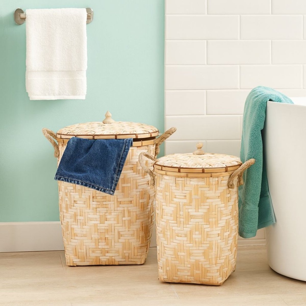 Panier en bambou avec couvercle 48cm naturel, ORNAMI